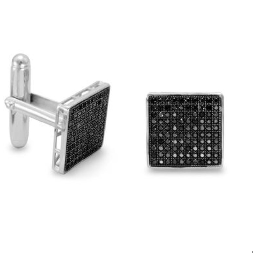 Rhodium Plated Black Pave CZ Cuff Links …
